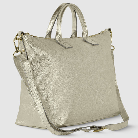Italian Genuine Metallic Suede Top-Handle Bag 112334