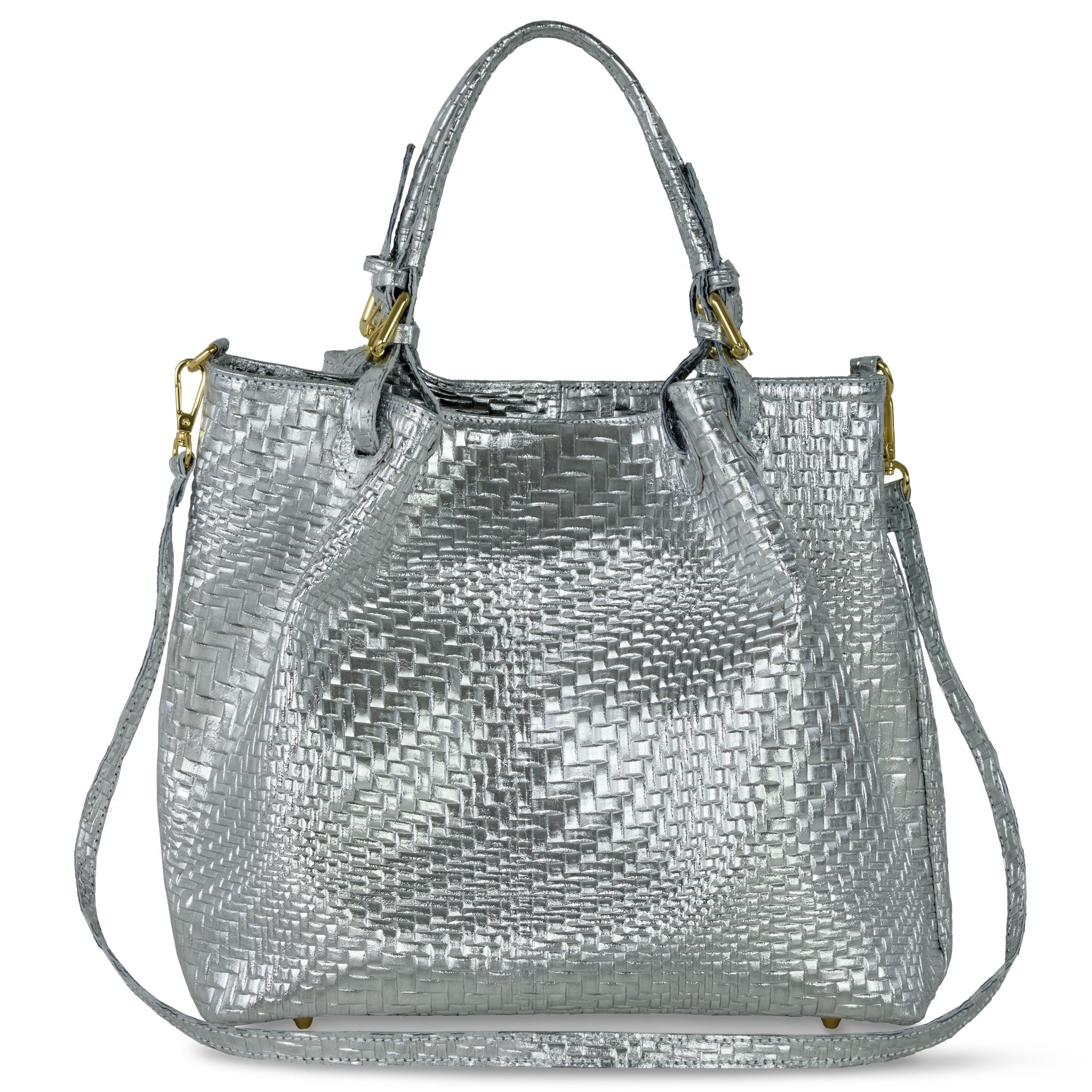 Grid Metallic Suede Leather Top-Handle Bag