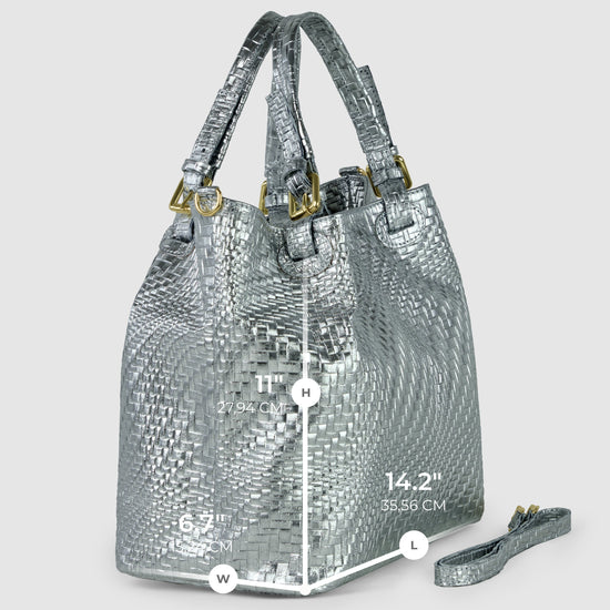 Grid Metallic Suede Leather Top-Handle Bag