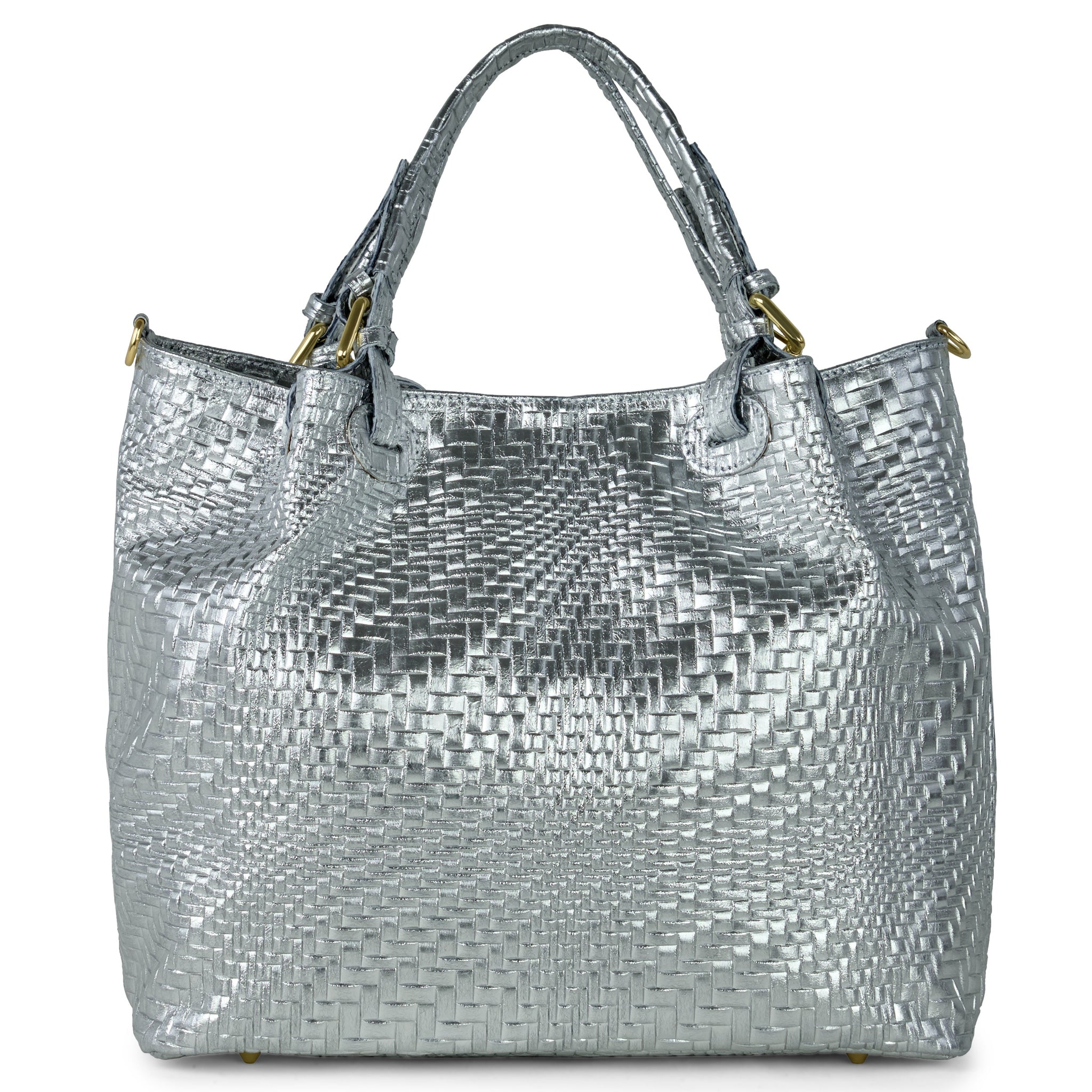 Grid Metallic Suede Leather Top-Handle Bag