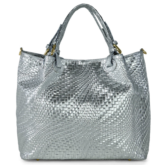 Grid Metallic Suede Leather Top-Handle Bag