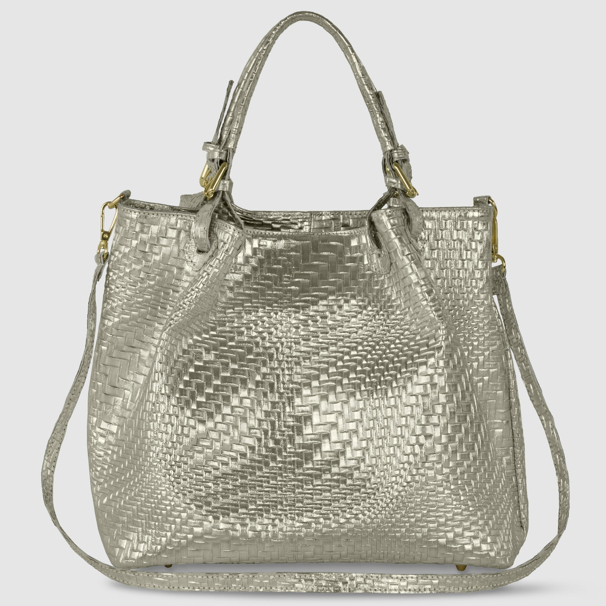 Grid Metallic Suede Leather Top-Handle Bag