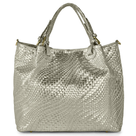 Grid Metallic Suede Leather Top-Handle Bag