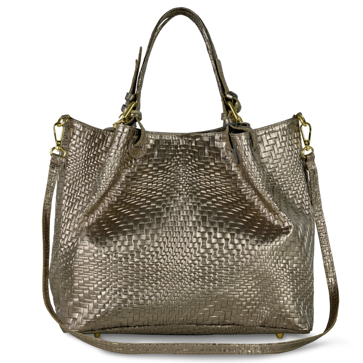 Grid Metallic Suede Leather Top-Handle Bag
