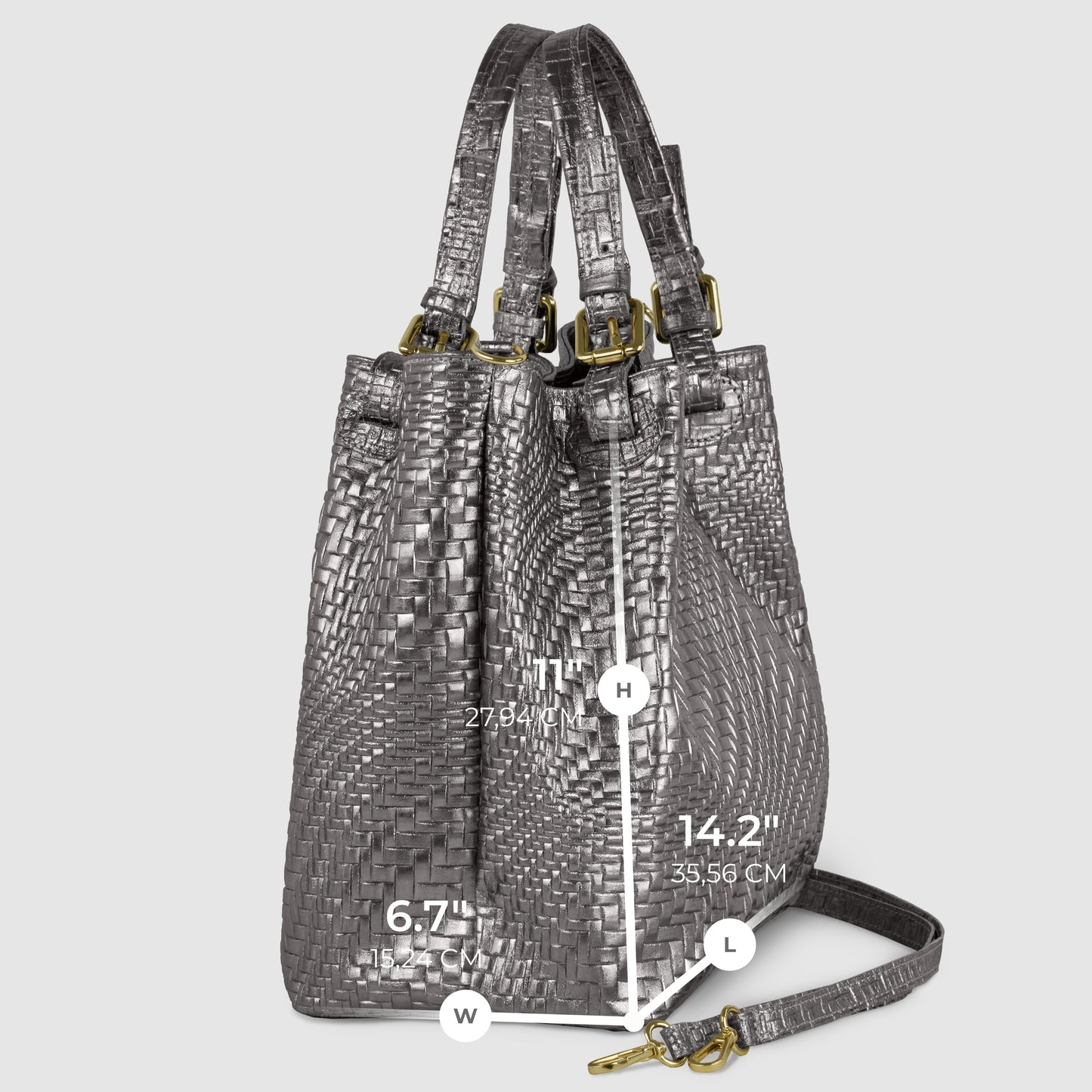 Grid Metallic Suede Leather Top-Handle Bag
