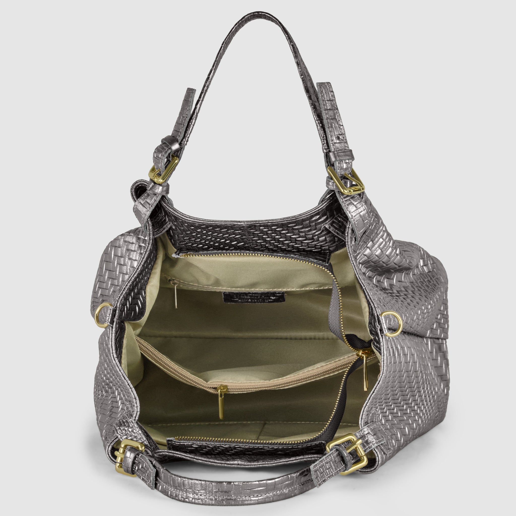 Grid Metallic Suede Leather Top-Handle Bag