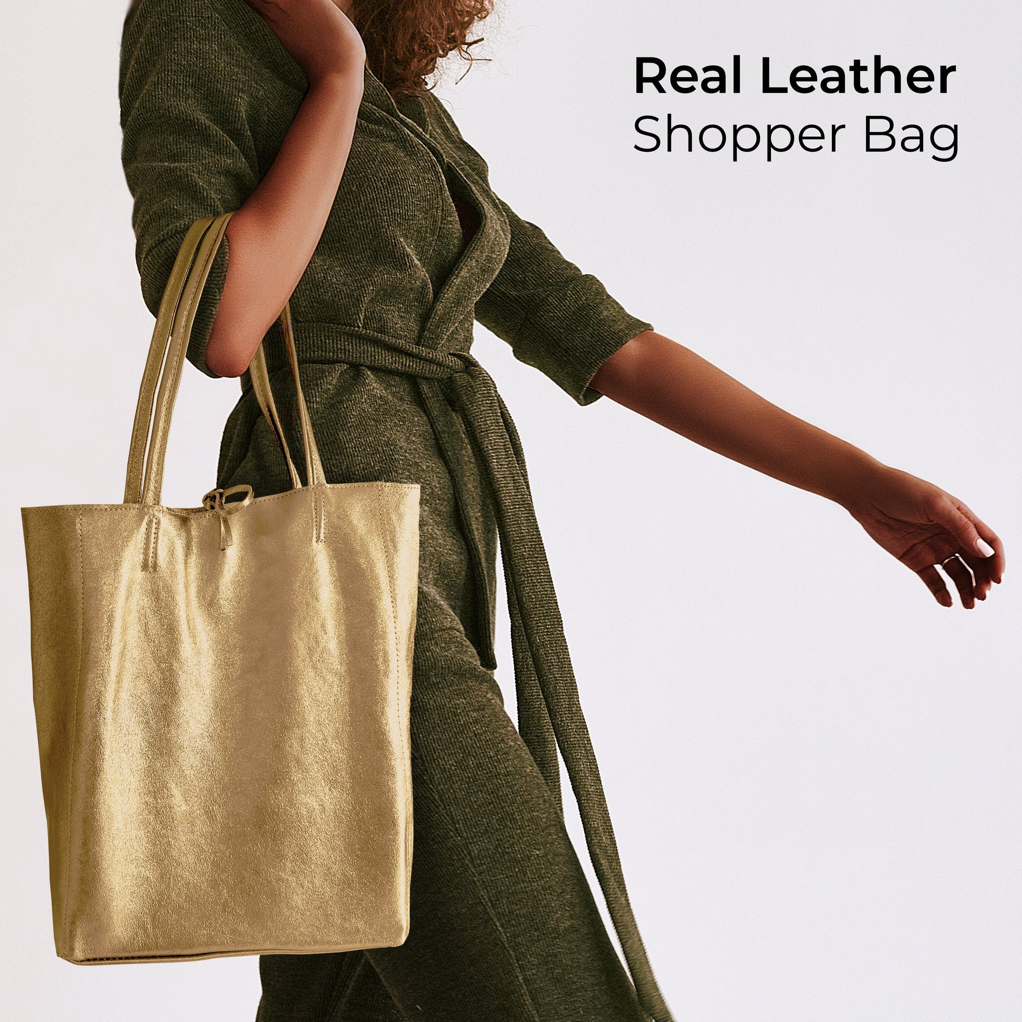 Metallic Suede Leather Tote Bag