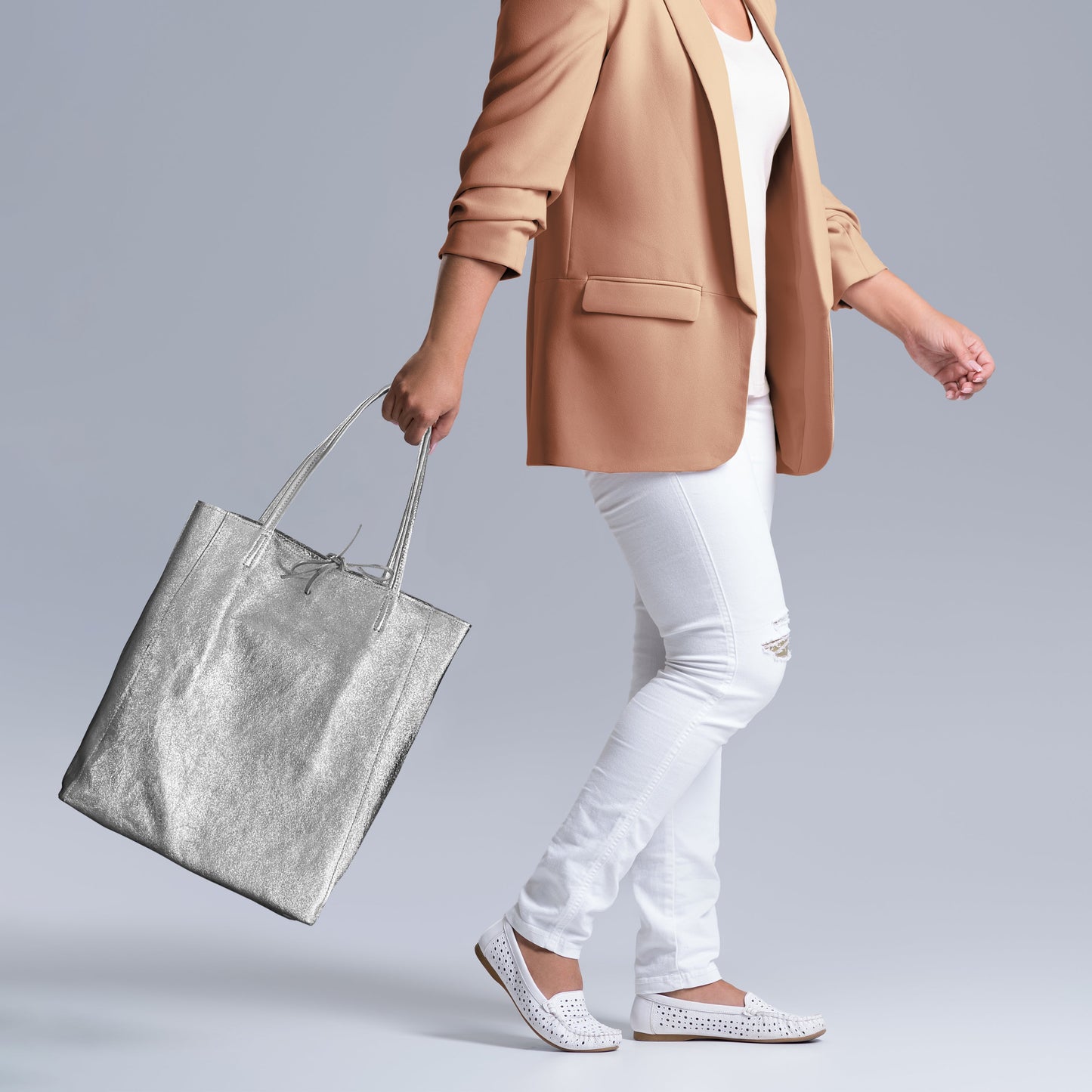 Metallic Suede Leather Tote Bag