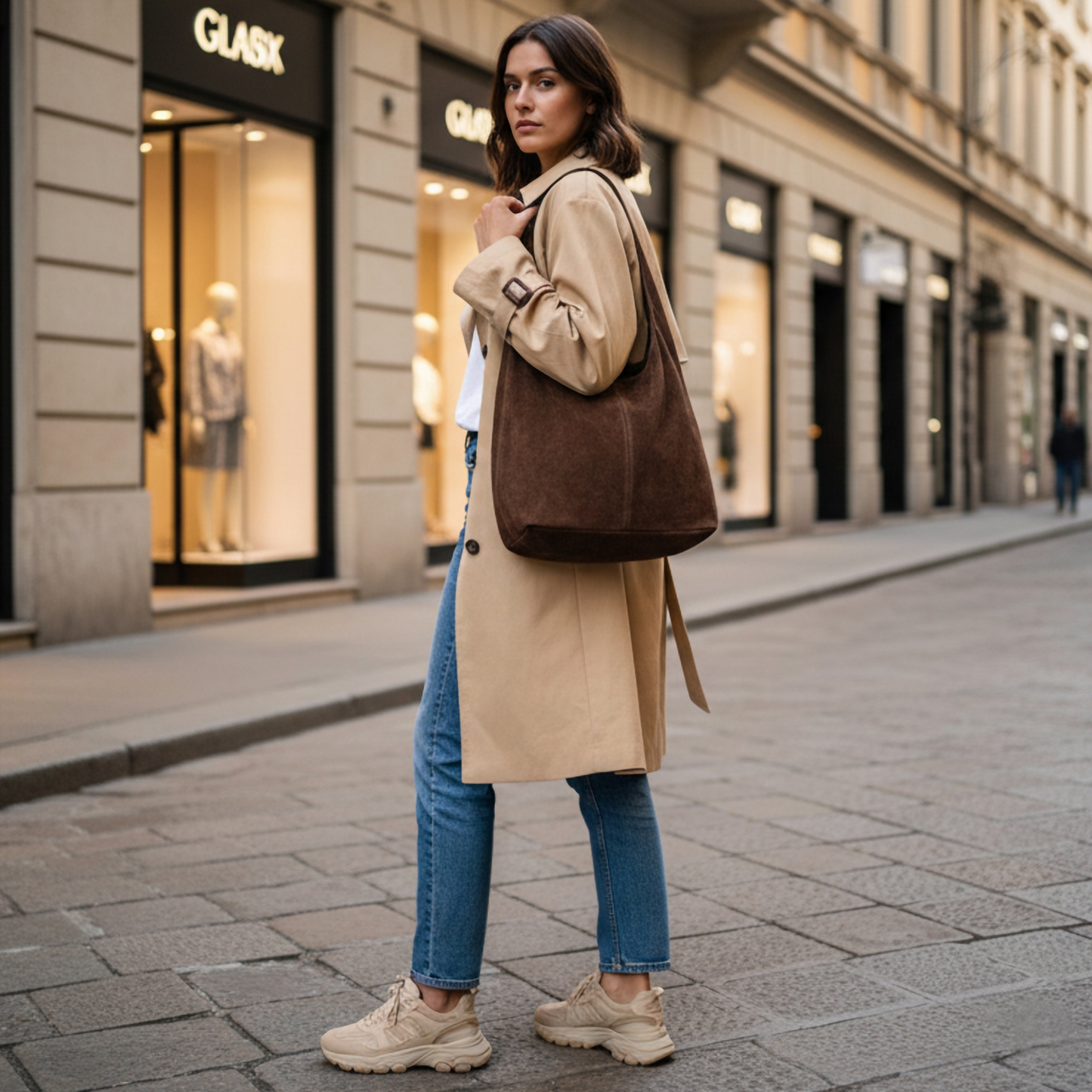 Suede Leather Hobo Bag