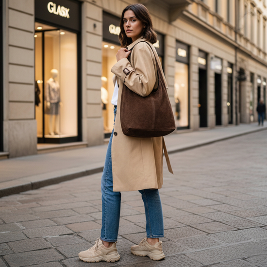 Suede Leather Hobo Bag
