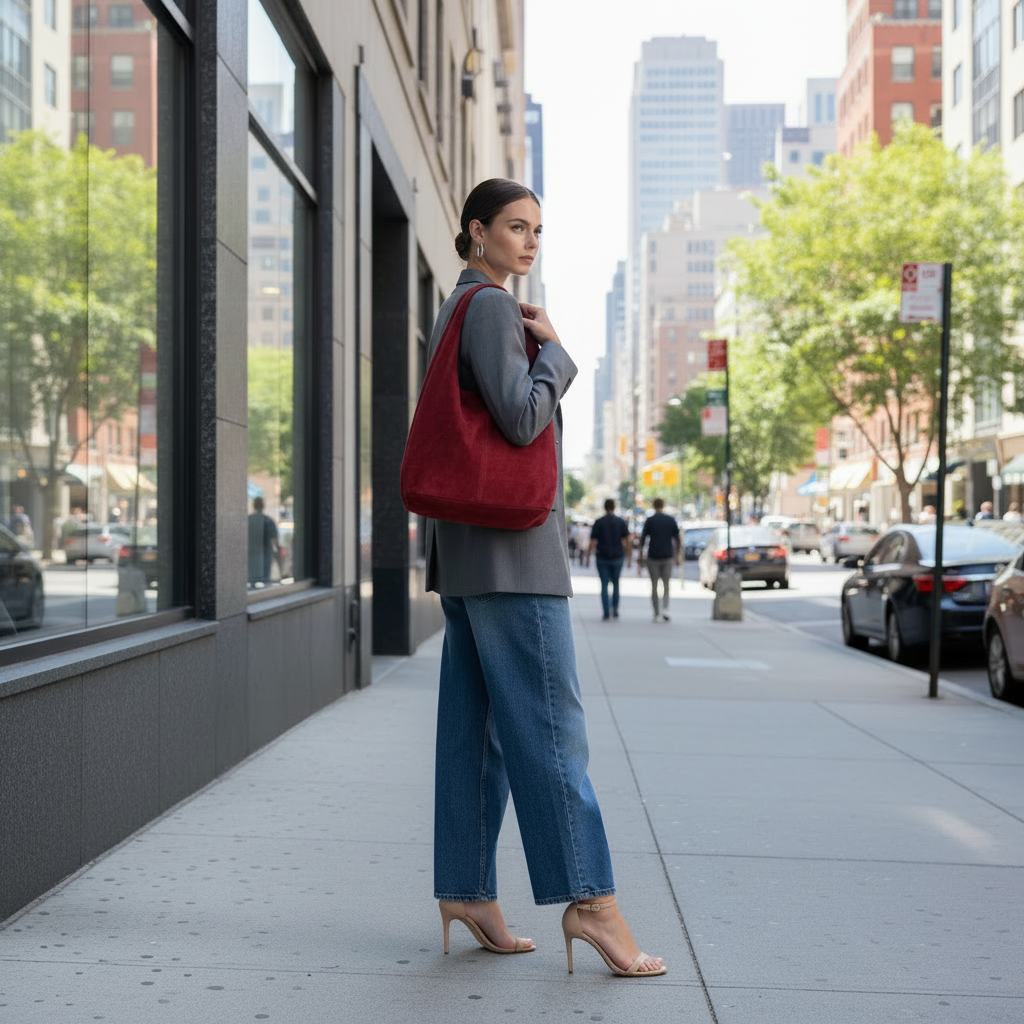 Suede Leather Hobo Bag