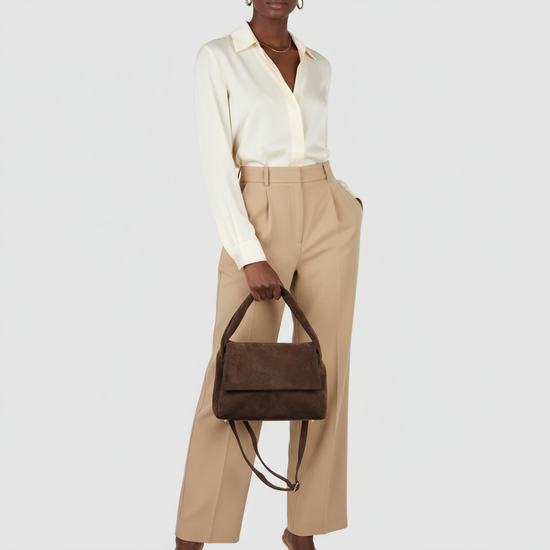 Suede Leather Top-Handle Bag
