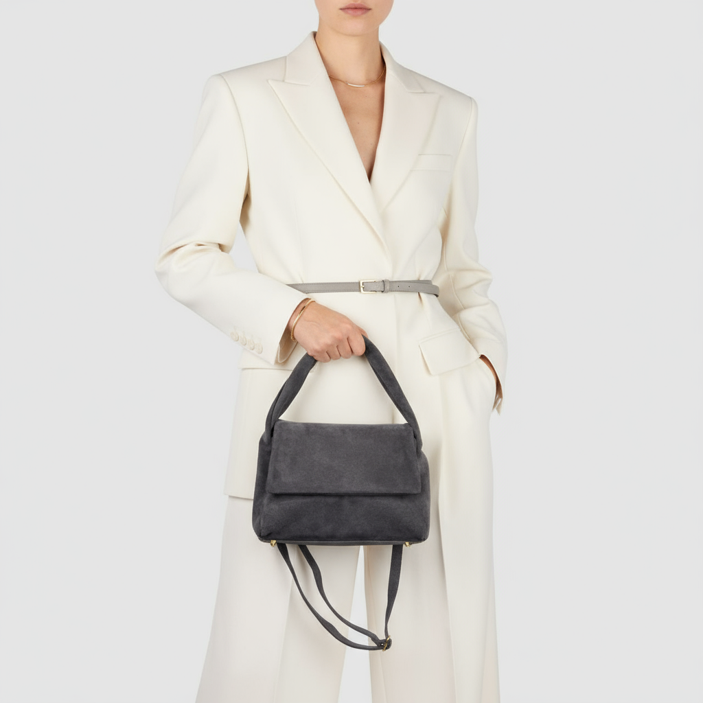 Suede Leather Top-Handle Bag