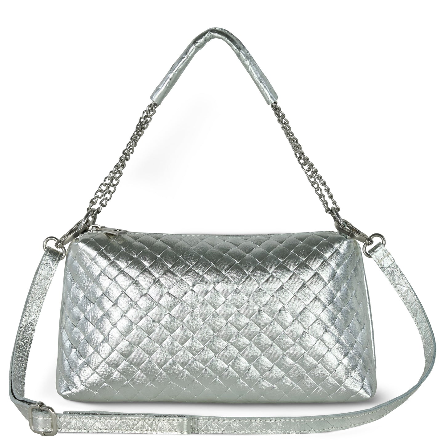 Weave Metallic Suede Leather Crossbody Bag