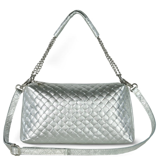 Weave Metallic Suede Leather Crossbody Bag