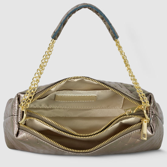 Weave Metallic Suede Leather Crossbody Bag