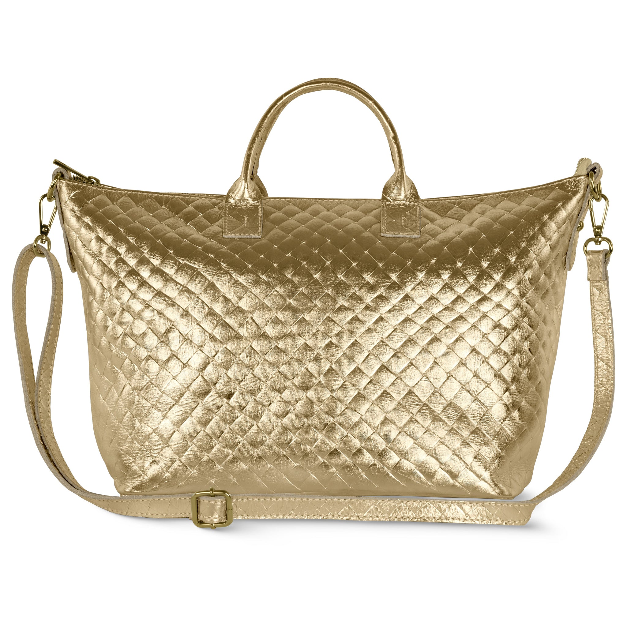 Italian Genuine Weave Metallic Suede Top-Handle Bag 112334