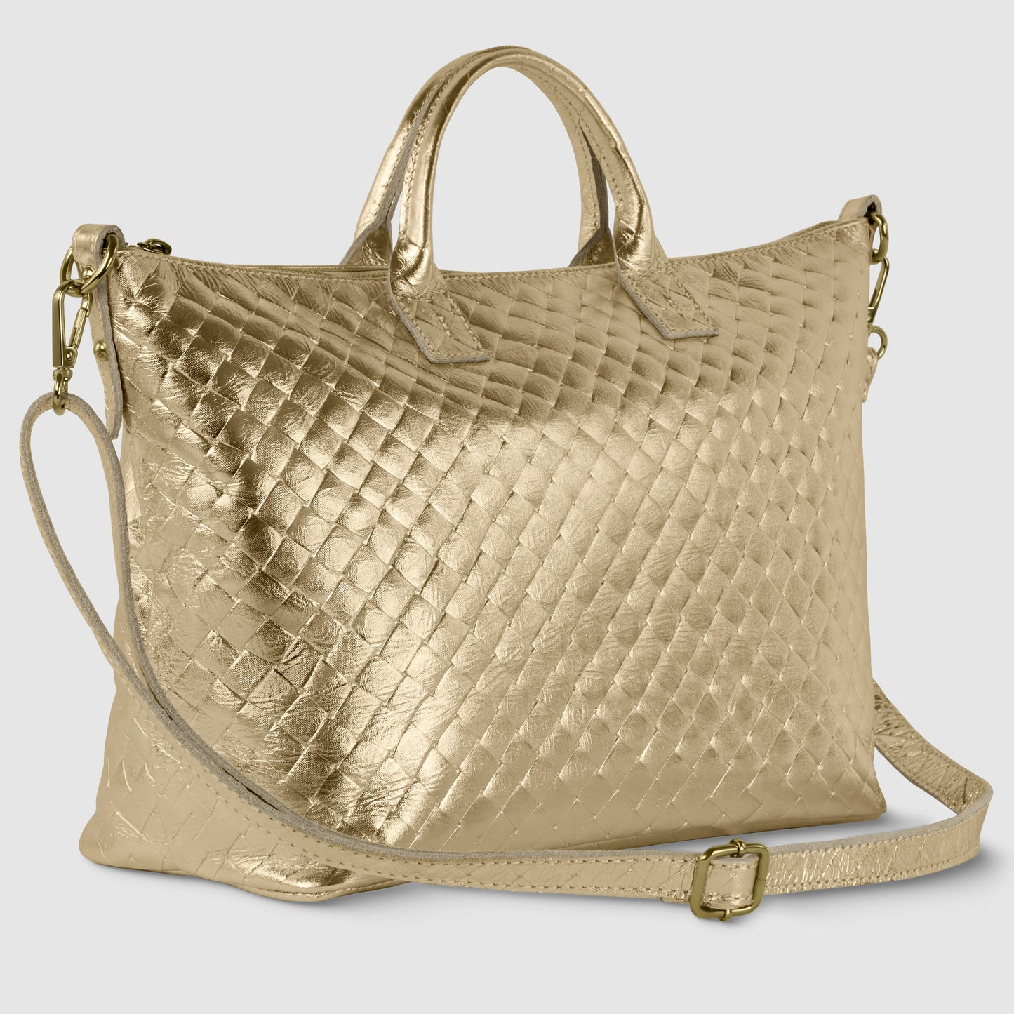Italian Genuine Weave Metallic Suede Top-Handle Bag 112334