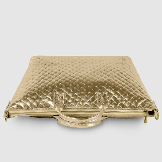 Italian Genuine Weave Metallic Suede Top-Handle Bag 112334