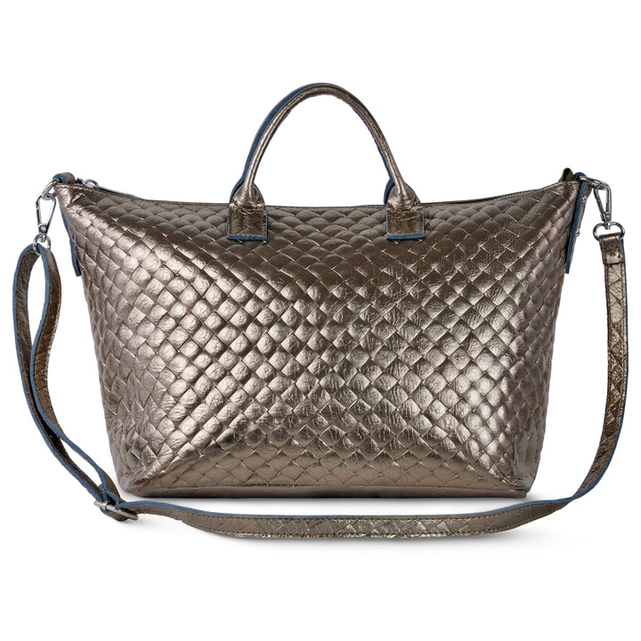 Italian Genuine Weave Metallic Suede Top-Handle Bag 112334