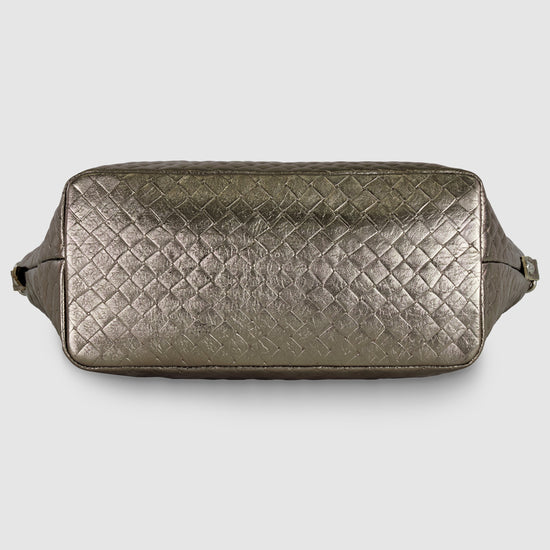 Italian Genuine Weave Metallic Suede Top-Handle Bag 112334