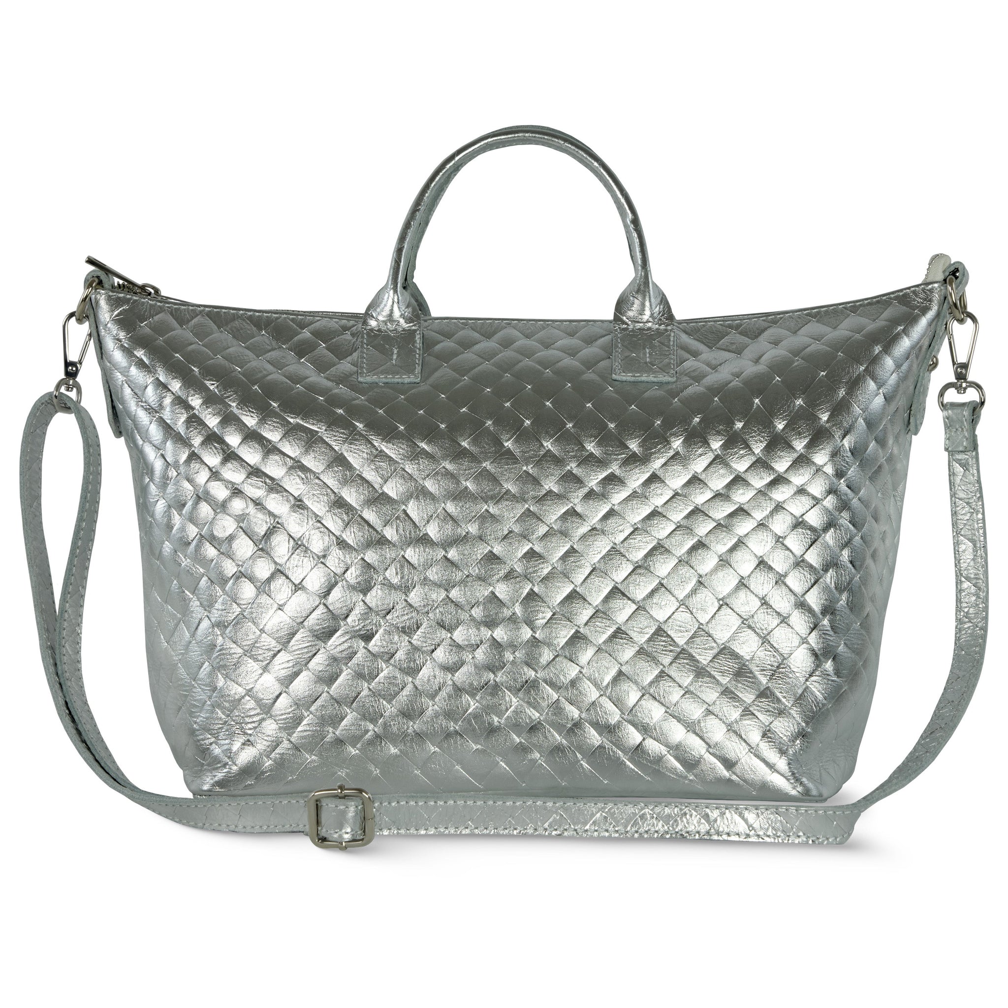 Italian Genuine Weave Metallic Suede Top-Handle Bag 112334