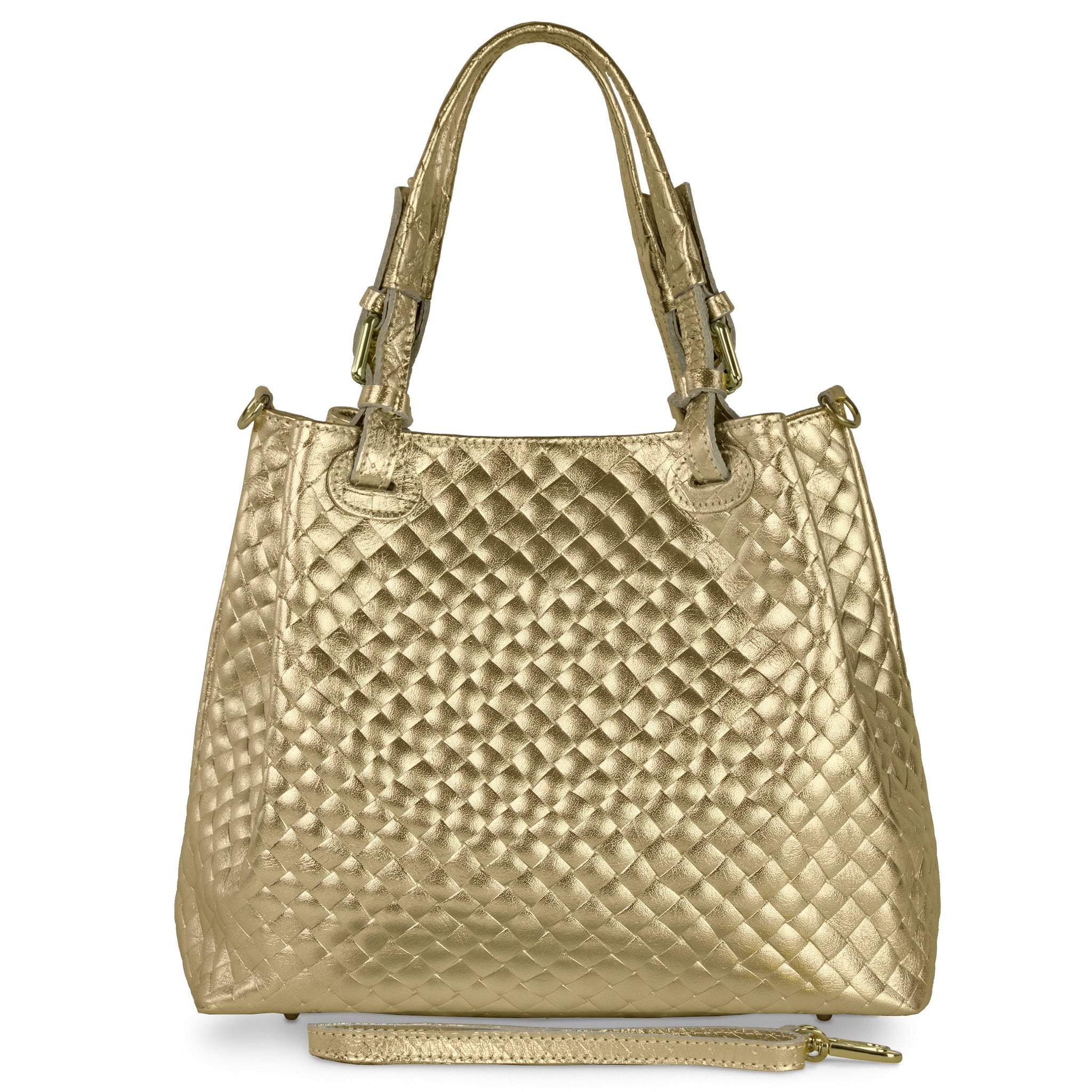 Weave Metallic Suede Leather Top-Handle Bag