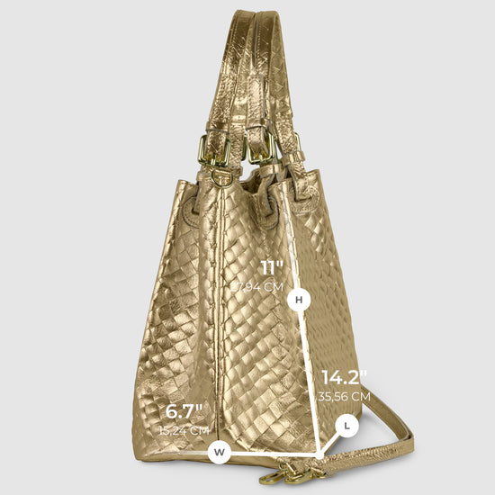 Weave Metallic Suede Leather Top-Handle Bag