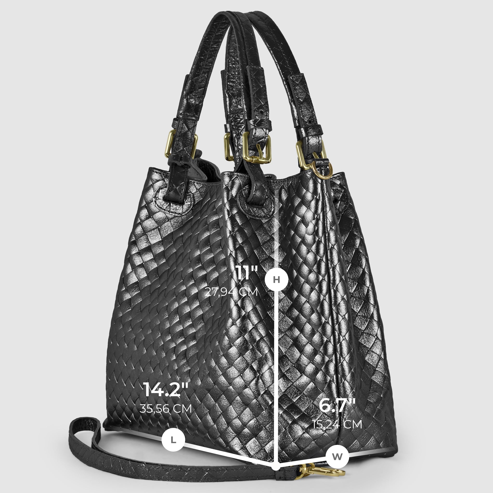 Weave Metallic Suede Leather Top-Handle Bag