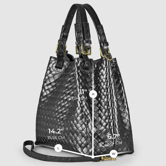Weave Metallic Suede Leather Top-Handle Bag