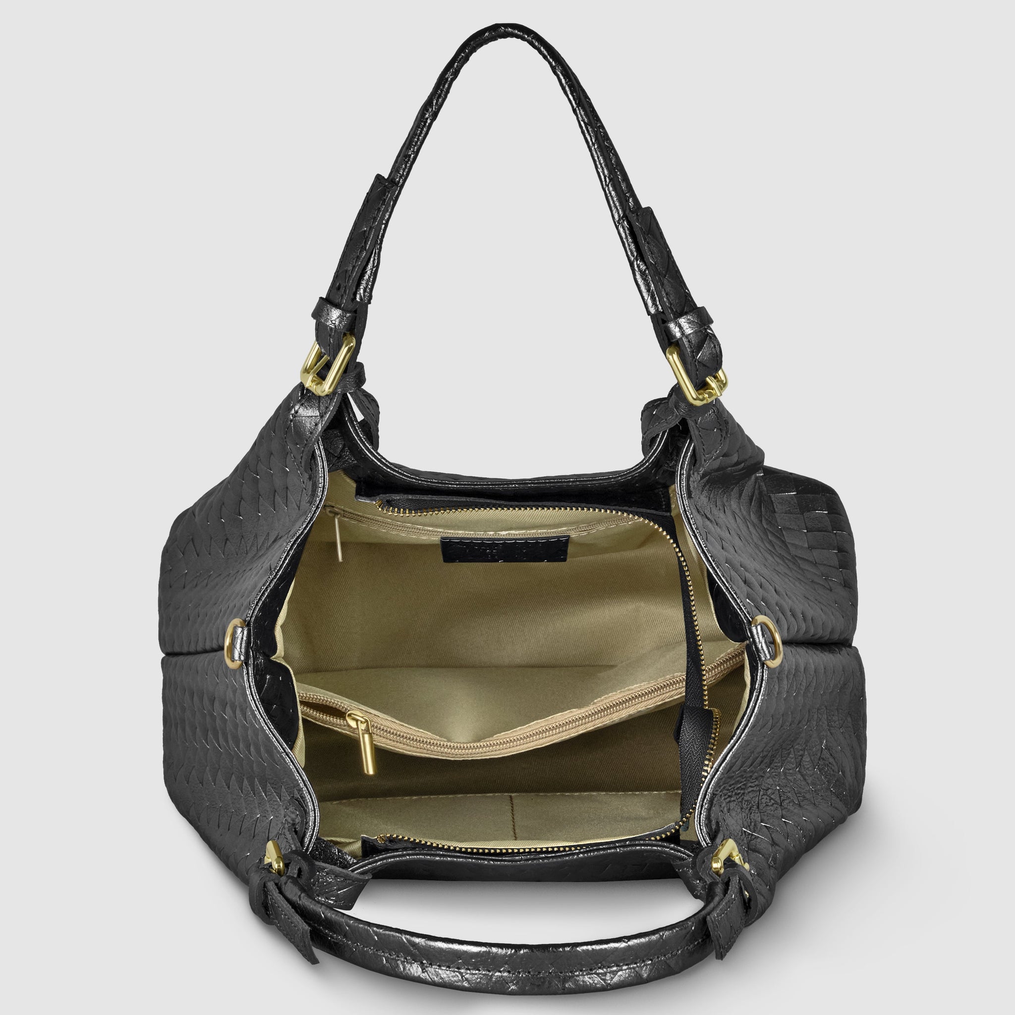 Weave Metallic Suede Leather Top-Handle Bag