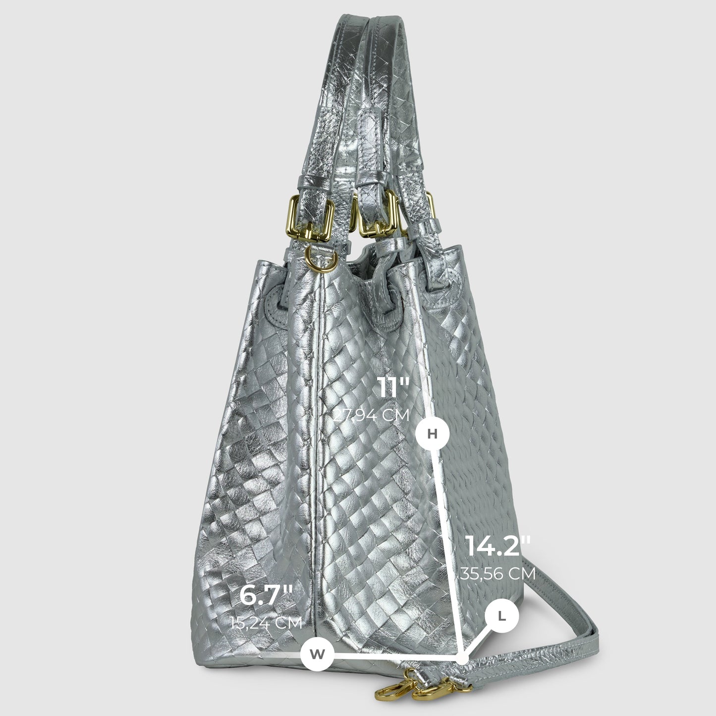 Weave Metallic Suede Leather Top-Handle Bag