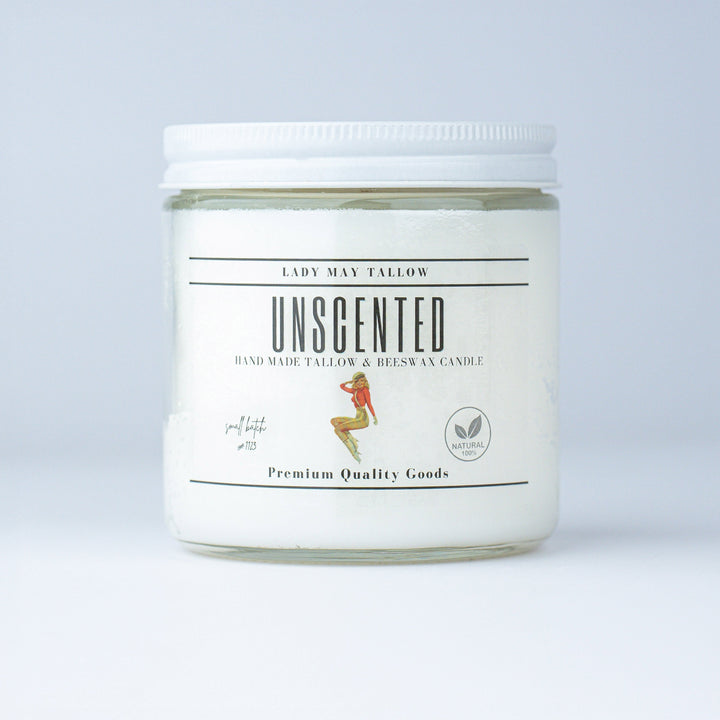 Unscented Tallow & Beeswax Candle | All Natural, Non-Toxic, Clean Burning